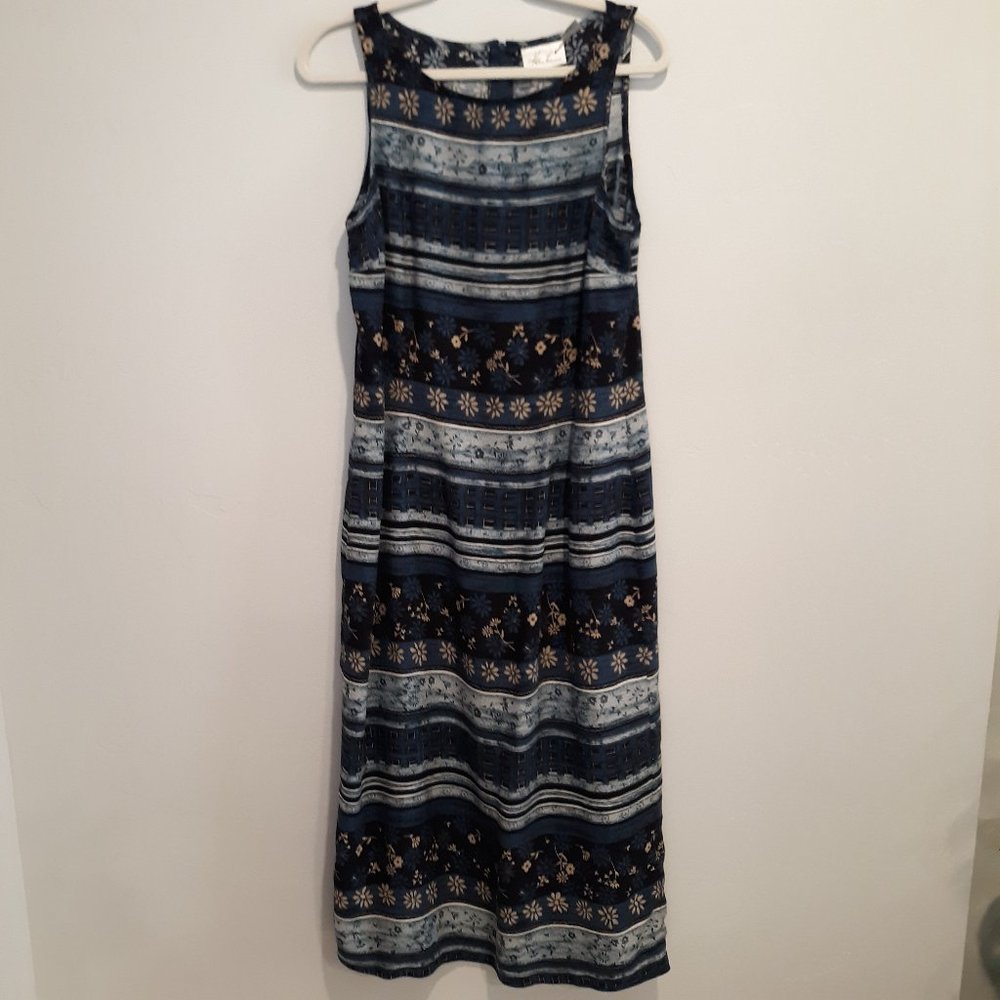 Navy Blue And Tan Sleveless Dress Size 14